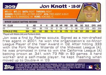 2004 Topps #309 Jon Knott Back