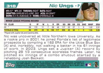 2004 Topps #318 Nic Ungs Back