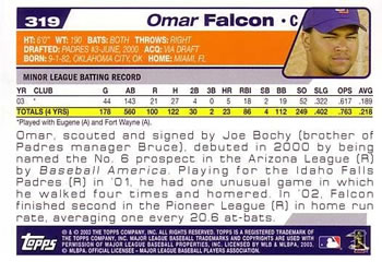 2004 Topps #319 Omar Falcon Back