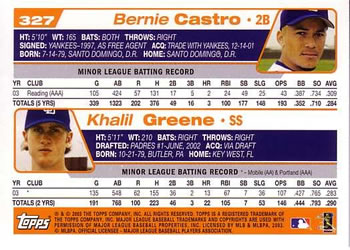 2004 Topps #327 2004 San Diego Padres Future Stars (Bernie Castro / Khalil Greene) Back