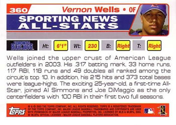 2004 Topps #360 Vernon Wells Back