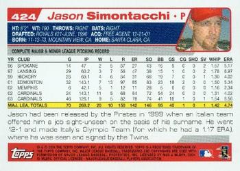 2004 Topps #424 Jason Simontacchi Back