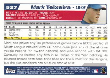 2004 Topps #527 Mark Teixeira Back