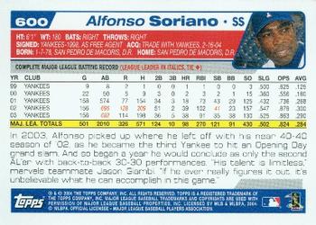 2004 Topps #600 Alfonso Soriano Back