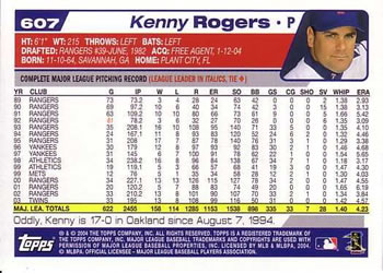 2004 Topps #607 Kenny Rogers Back