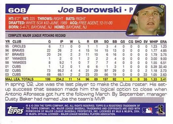 2004 Topps #608 Joe Borowski Back