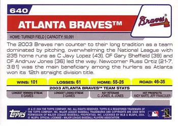2004 Topps #640 Atlanta Braves Back