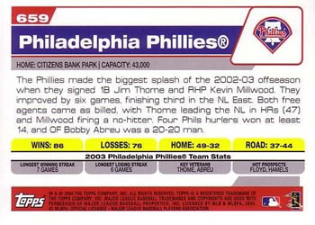 2004 Topps #659 Philadelphia Phillies Back