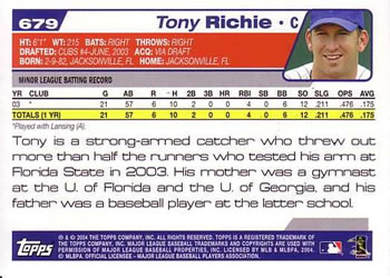 2004 Topps #679 Tony Richie Back