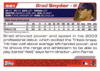 2004 Topps #681 Brad Snyder Back