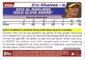 2004 Topps #700 Eric Chavez Back