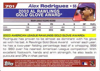 2004 Topps #701 Alex Rodriguez Back