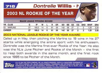 2004 Topps #718 Dontrelle Willis Back