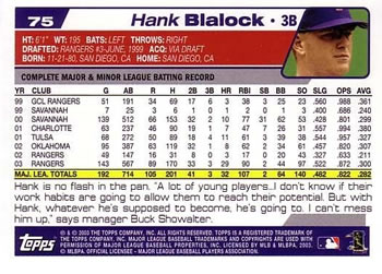 2004 Topps #75 Hank Blalock Back