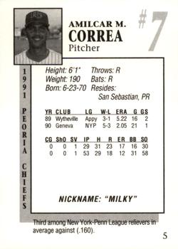 1991 Peoria Chiefs #5 Amilcar Correa Back