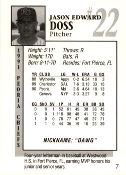1991 Peoria Chiefs #7 Jason Doss Back