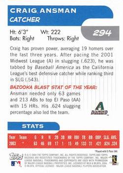 2004 Bazooka #294 Craig Ansman Back
