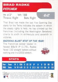 2004 Bazooka #62 Brad Radke Back