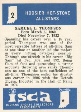 1976 ISCA Hoosier Hot-Stove All-Stars #2 Sam Thompson Back