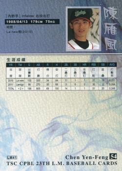 2012 TSC Lamigo Monkeys #41 Yen-Feng Chen Back