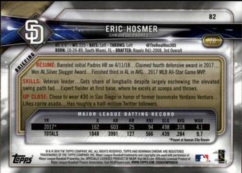 2018 Bowman Chrome #82 Eric Hosmer Back