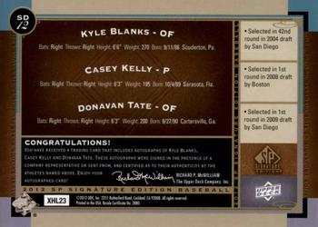 2012 SP Signature Edition - Triple Signatures #SD-12 Kyle Blanks /  Casey Kelly  / Donavan Tate Back