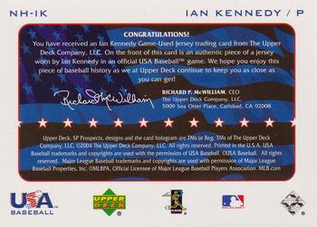2004 SP Prospects - National Honors USA Jersey #NH-IK Ian Kennedy Back