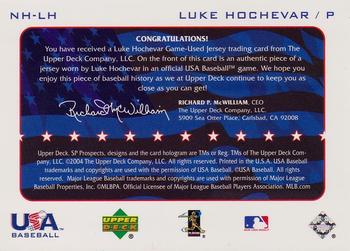 2004 SP Prospects - National Honors USA Jersey #NH-LH Luke Hochevar Back