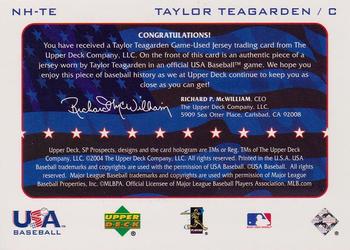 2004 SP Prospects - National Honors USA Jersey #NH-TE Taylor Teagarden Back