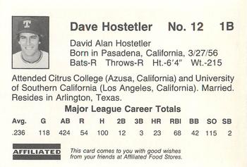 1983 Affiliated Food Stores Texas Rangers #NNO Dave Hostetler Back