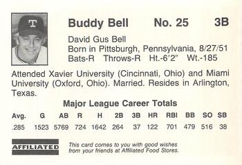 1983 Affiliated Food Stores Texas Rangers #NNO Buddy Bell Back