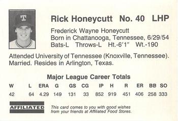 1983 Affiliated Food Stores Texas Rangers #NNO Rick Honeycutt Back