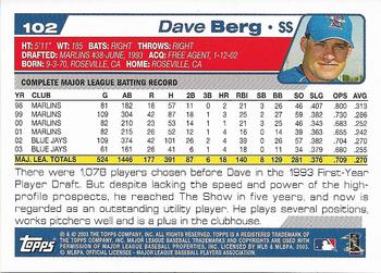2004 Topps 1st Edition #102 Dave Berg Back