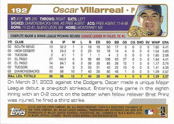 2004 Topps 1st Edition #192 Oscar Villarreal Back