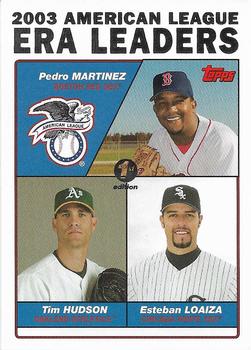 2004 Topps 1st Edition #341 2003 American League ERA Leaders (Pedro Martinez / Tim Hudson / Esteban Loaiza) Front