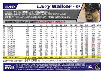 2004 Topps 1st Edition #512 Larry Walker Back