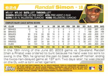 2004 Topps 1st Edition #624 Randall Simon Back