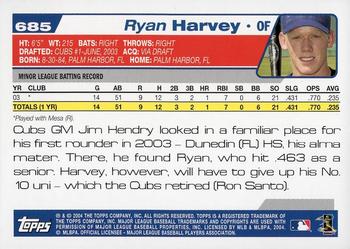 2004 Topps 1st Edition #685 Ryan Harvey Back