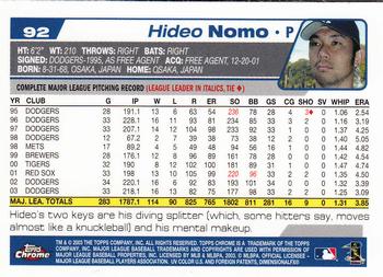 2004 Topps Chrome #92 Hideo Nomo Back