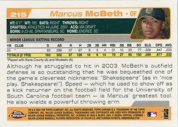 2004 Topps Chrome #215 Marcus McBeth Back