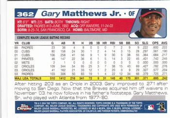 2004 Topps Chrome #362 Gary Matthews Jr. Back