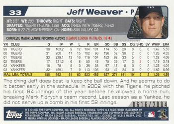 2004 Topps - Gold #33 Jeff Weaver Back