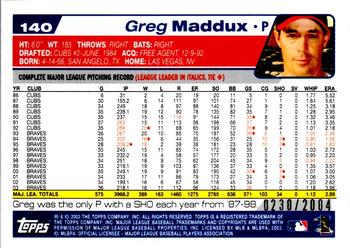 2004 Topps - Gold #140 Greg Maddux Back
