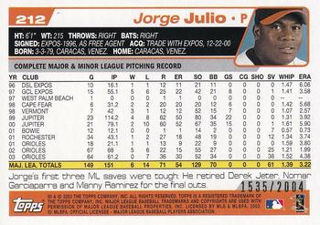 2004 Topps - Gold #212 Jorge Julio Back