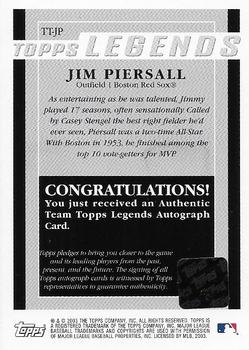 2004 Topps - Team Topps Legends Autographs #TT-JP Jim Piersall Back