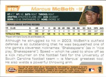 2004 Topps Chrome - Gold Refractors #215 Marcus McBeth Back