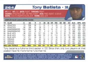 2004 Topps Chrome - Gold Refractors #264 Tony Batista Back