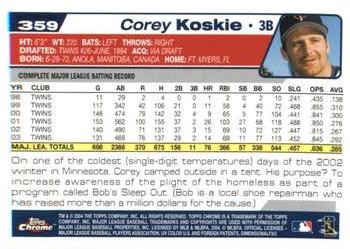 2004 Topps Chrome - Gold Refractors #359 Corey Koskie Back