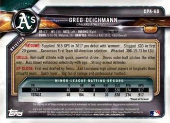 2018 Bowman - Chrome Prospect Autographs #CPA-GD Greg Deichmann Back