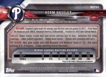 2018 Bowman - Chrome Prospects #BCP94 Adam Haseley Back